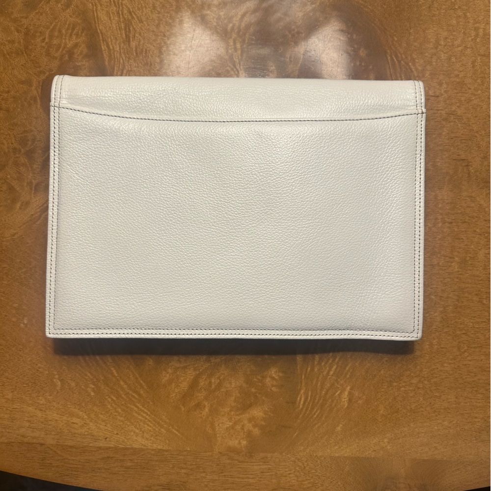 YSL White Leather Envelope Clutch with Gold-Tone Accent - Picture 14 of 15